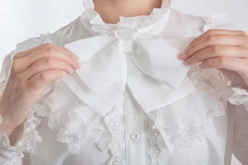 Vista 6 de Blusa victoriana para mujer, estilo gótico, Lolita, renacentista, vintage, manga larga, con volantes de loto