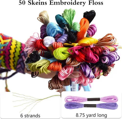 Vista 3 de Caydo Hilo de bordar, 50 madejas de hilo de bordar, cuerda de pulsera de amistad de color arcoíris con 12 bobinas de hilo para hacer pulseras