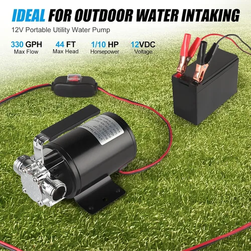 Vista 2 de FIDISP Bomba de agua de 12 voltios, bomba de transferencia portátil, flujo más grande de 330 GPH, bomba eléctrica de 1/10 HP con interruptor