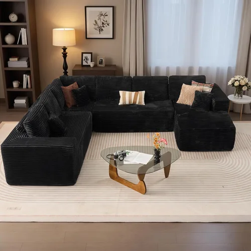 Vista 27 de HOOOWOOO Cloud - Sofás seccionales para sala de estar, sofá modular sin montaje, 110 x 79 pulgadas, de pana afelpada, juego de sofá grande