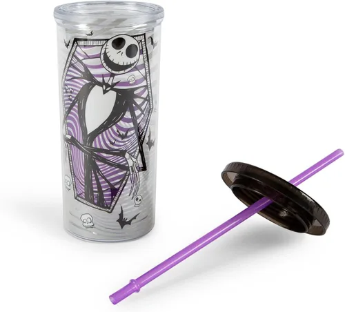 Vista 2 de Nightmare Before Christmas - Vaso de acrílico para carnaval de Disney The Jack Skellington de 20 onzas con popote reutilizable y tapa a prueba