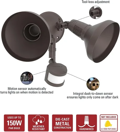Vista 3 de Luz de inundación de seguridad al aire libre con sensor activado por movimiento de 180° con cubierta de lámpara