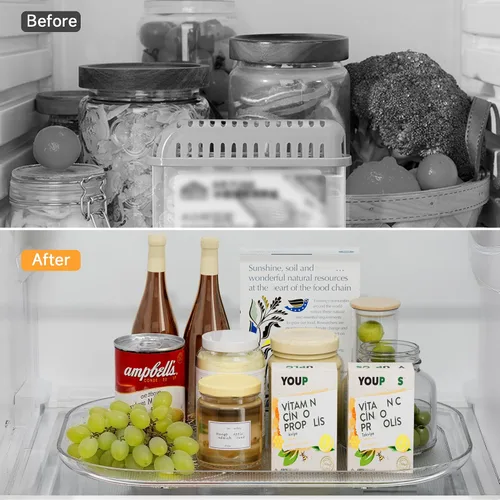 Vista 6 de Heartspin Lazy Susan para organizadores y almacenamiento de refrigerador, 14.56 x 11 pulgadas, organizador transparente para cocina, gabinete