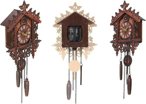 Vista 3 de Reloj de pared de madera con péndulo retro, reloj de cuarzo hecho a mano, reloj de pared, reloj colgante de cuarto de bebé, para sala de estar, Gelb