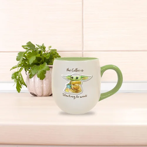 Vista 7 de ICUP Star Wars Mandalorian Grogu Starting To Work The Coffee Is Embossed Taza de cerámica de 14 onzas