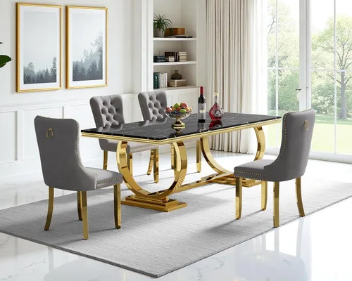 Vista 12 de Juego de mesa de comedor de mármol de 68.11 pulgadas para 4, moderna mesa de comedor de mármol sintético con 4 sillas de comedor de terciopelo