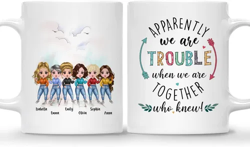 Vista 11 de Taza personalizada Gossby para amiga - Aparentemente somos problemas cuando estamos juntas - Regalo personalizado para amigas con nombres