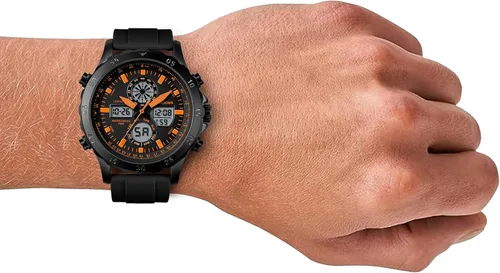 Vista 5 de PINDOWS Relojes para hombre, impermeables, analógicos, digitales, deportivos, multifuncionales, resistentes al aire libre, con retroiluminación LED