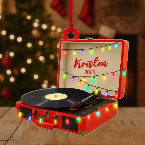 Vista 12 de Adorno de Disco de Vinilo Retro Personalizado 2025, Adorno de Músico Personalizado para Amantes de la Música, Decoración de Árbol de Navidad