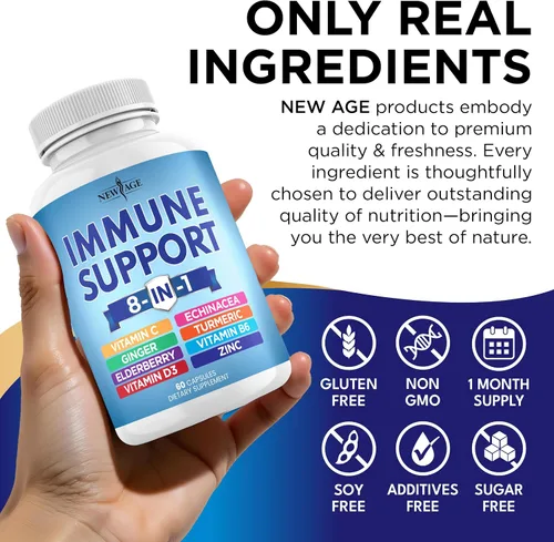 Vista 7 de Suplemento potenciador de apoyo inmunológico 8 en 1 con equinácea, vitamina C y zinc 50mg, vitamina D 5000 UI, cúrcuma curcumina y jengibre, B6