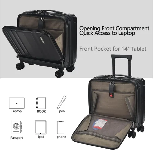 Vista 4 de TydeCkare Equipaje de mano de 16" con 2 compartimentos para portátil, Negro, 16 pulg., Negocios
