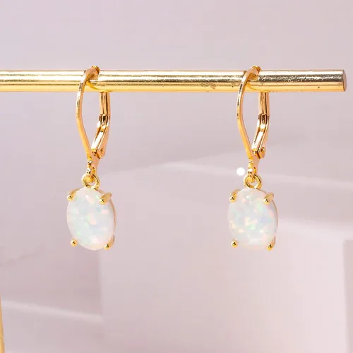 Vista 4 de CiNily Aretes colgantes de ópalo de corte ovalado para mujer, chapados en oro de 14 quilates, ópalo de fuego, chapado en rodio, aretes de gota