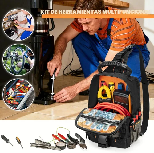 Vista 7 de Bolsa de herramientas para electricistas Trahzia, organizador de herramientas HVAC con cremallera, asa ergonómica y correa de hombro para técnicos