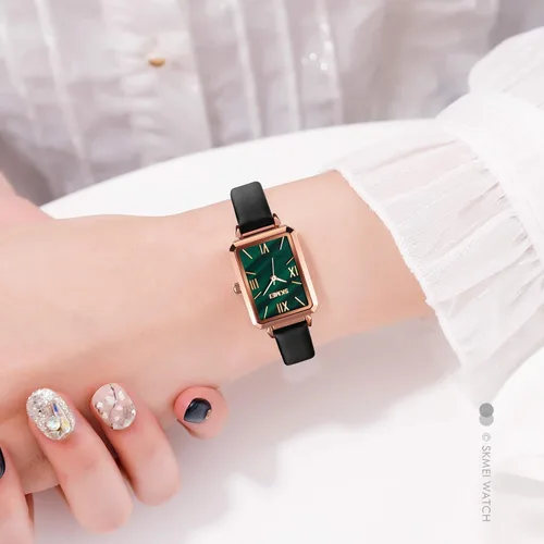Vista 7 de SKMEI - Reloj de pulsera para mujer, de piel, rectangular, elegante, para mujer, Classic, forro polar verde con licencia oficial de star wars silent