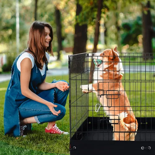 Vista 8 de VEVOR Corralito para perros, 4 paneles de 24 x 36 pulgadas, parque de ejercicio plegable de metal para mascotas, valla para perros para interiores