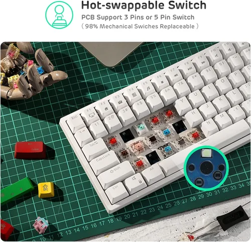 Vista 3 de RK ROYAL KLUDGE RK84 80 RGB triple modo BT5024Gteclado mecánico con cable de intercambio rápido teclado inalámbrico de 84 teclas Bluetooth