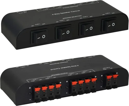 Vista 8 de 61048 - Interruptor de altavoz de 2 a 4 vías, 1 en 2 a 1 en 4 salidas, selector de altavoces estéreo con abrazaderas de terminal, caja