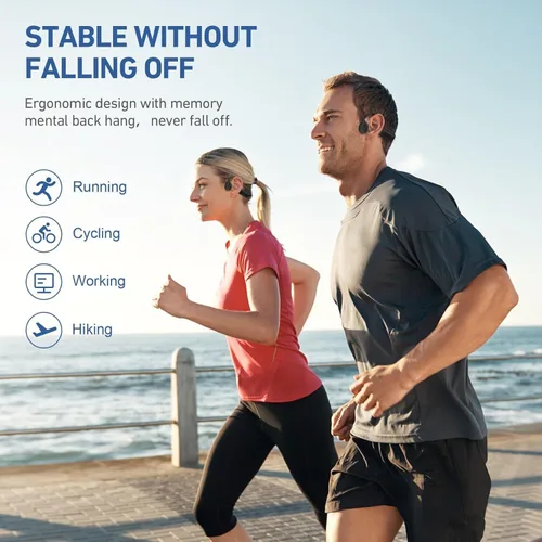 Vista 6 de Auriculares de conducción ósea de oído abierto, auriculares Bluetooth inalámbricos IPX5 impermeables para deportes, correr, gimnasio, ciclismo