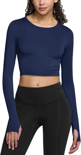 Vista 8 de ATHLIO Camiseta deportiva de compresión para mujer, ajuste fresco y seco, manga larga, para entrenamiento, gimnasio, yoga