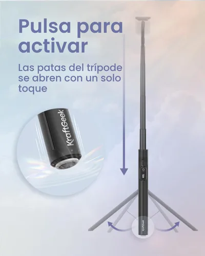 Vista 3 de KraftGeek Trípode magnético para teléfono con palo selfie automático de 66'' para iPhone MagSafe – con control remoto, trípode portátil para Negro