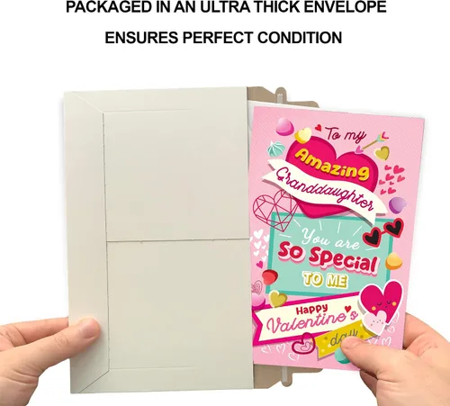 Vista 5 de Prime Greetings Tarjeta para el día de San Valentín para nieta, fabricada en Estados Unidos, ecológica, tarjeta gruesa con sobre de alta calidad