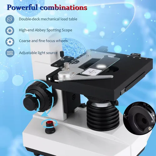 Vista 7 de Microscopio trinocular, aumento 40X-5000X, microscopio profesional de grado de investigación con cámara USB y escenario mecánico, microscopio