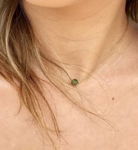 Vista 2 de Collar de piedras preciosas, gargantilla de jade nefrita natural de Canadá, collar impermeable, collar delicado simple, gargantilla delicada, collar
