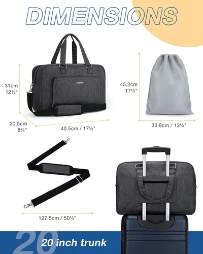Vista 6 de BAGSMART Bolsa de lona grande para el fin de semana con bolsa de zapatos, puede contener laptop de 15.6 pulgadas, bolsa de mano para viajes