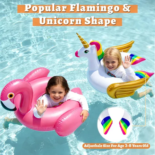 Vista 3 de Paquete de 2 flotadores de piscina para niños, flotadores de natación de unicornio y flamenco, flotadores de piscina para niños, flotadores
