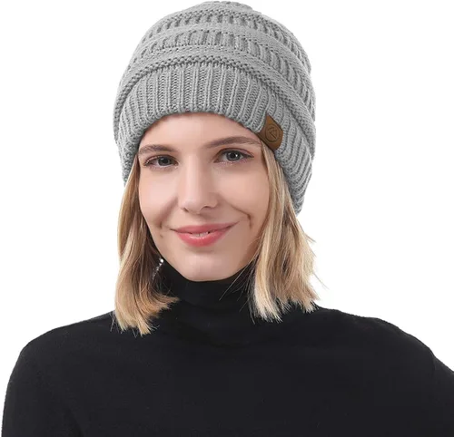 Vista 6 de Durio Gorros de invierno para mujer, gorro de punto trenzado, gorro de invierno grueso para mujer