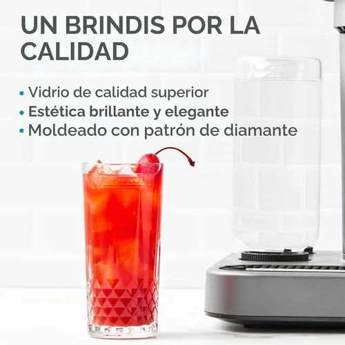 Vista 4 de Bartesian Vasos altos grabados con diamantes, juego de vasos Collins de bola alta de 10.5 onzas de alto para cócteles mixtos y cócteles sin alcohol