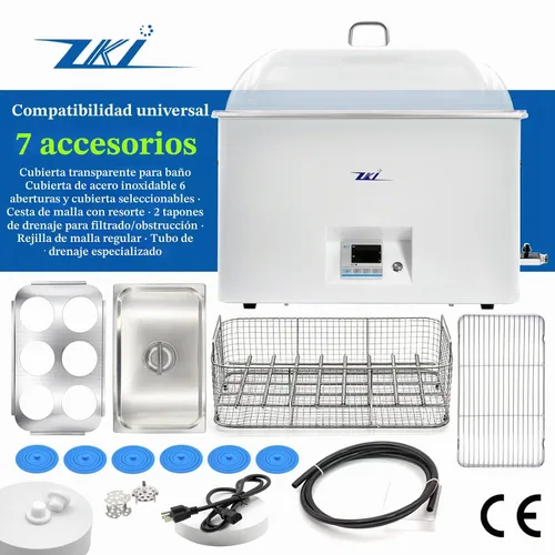 Vista 7 de ZKI Baño de Agua de Laboratorio de 20L, Baño de Agua Termostático de Laboratorio de 1500W, Precisión de ±0.2°C y Resolución de 0.1°C, 14 Módulos