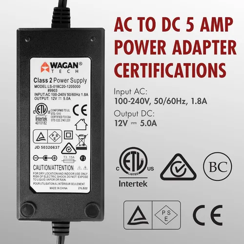 Vista 4 de Wagan EL9903 Adaptador de corriente de CA a CC 5A 60W Convertidor de potencia 110V CA a 12V CC Adaptador de enchufe de encendedor de cigarrillos