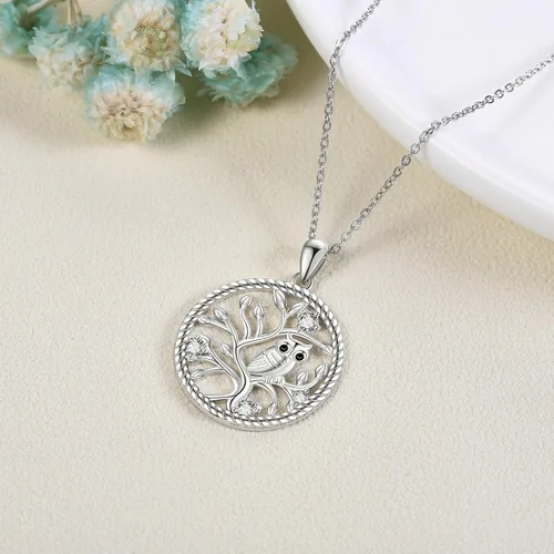 Vista 3 de ELFRONT Collar con colgante de árbol de la vida de plata de ley, colgante de diamante de moissanita, joyería de búho, regalos para ella