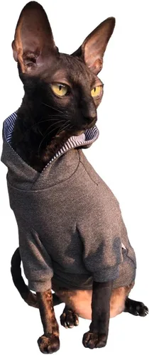 Vista 3 de Sphynx Cat - Sudadera con capucha gris oscuro, ropa para gatos desnudos y sin pelo (talla S)