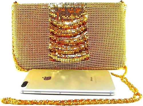 Vista 3 de Bolso de noche de malla metálica con cuentas de metal para mujer, para cóctel, fiesta, graduación, boda, banquete