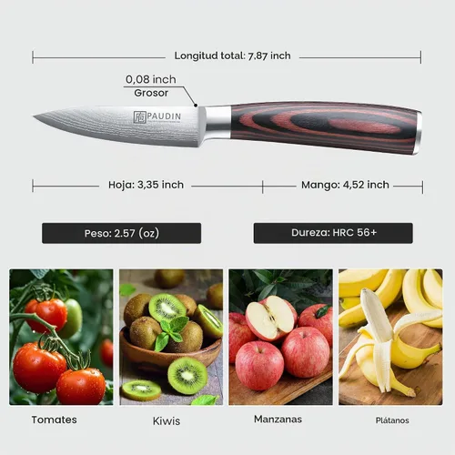 Vista 2 de PAUDIN Cuchillo de pelar, cuchillo de fruta de 3.5 pulgadas, cuchillo de pelar forjado de acero inoxidable de alto carbono 5Cr15Mov, cuchillo