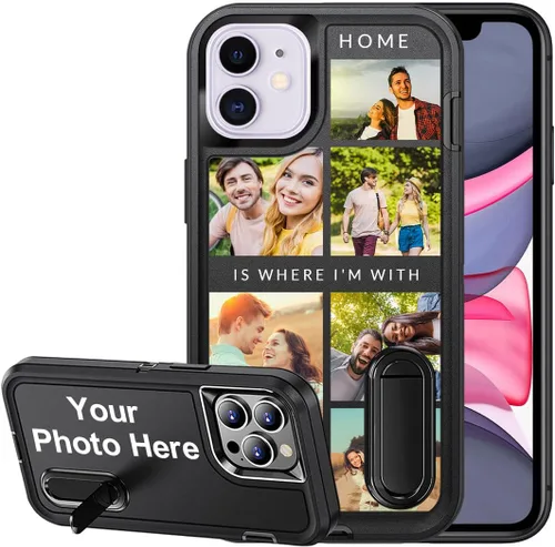 Vista 20 de Funda personalizada para iPhone 11, funda con soporte integrado y soporte, protección resistente a los arañazos, funda de fotos personalizada, haz