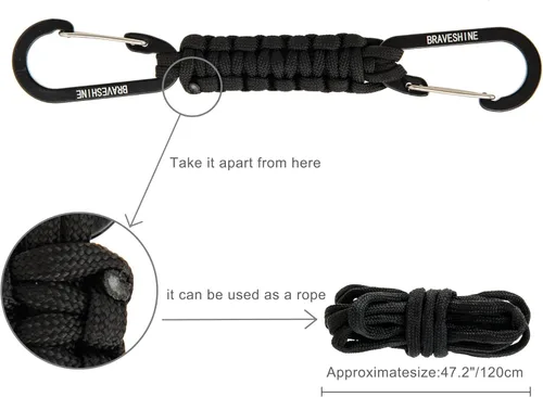 Vista 3 de BRAVESHINE Mosquetón de llavero con clip de paracord, gancho de anillo en D para lanyard, colgador para cochecito, llavero para botella de agua