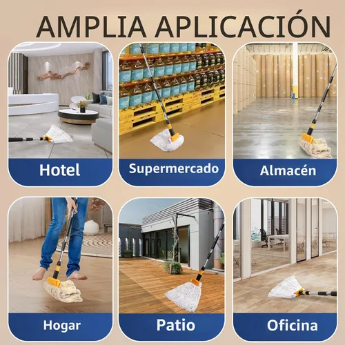 Vista 7 de Trapeador industrial de alta resistencia comercial con 2 cabezales de repuesto grandes extra de 20 onzas, mango largo de 60 pulgadas, trapeadores