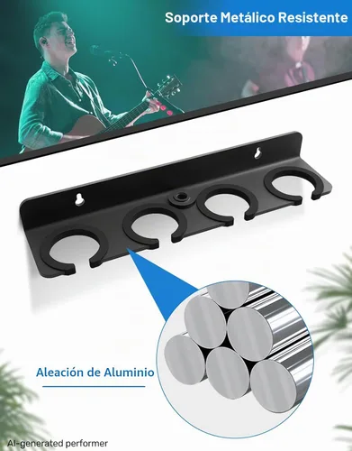 Vista 4 de Soporte de micrófono múltiple para micrófonos con cable e inalámbricos, soporta hasta 4 micrófonos, organizador de micrófono múltiple para soporte