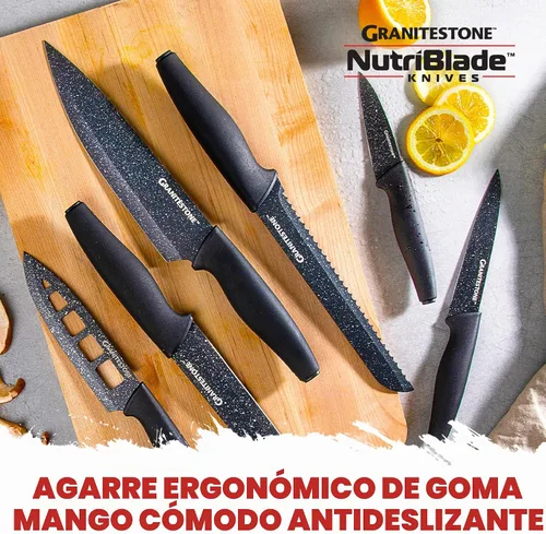 Vista 7 de Nutriblade - Juego de cuchillos con bloque de Granitestone de cocina profesional, 6 piezas, cuchillas de acero inoxidable ultra afiladas