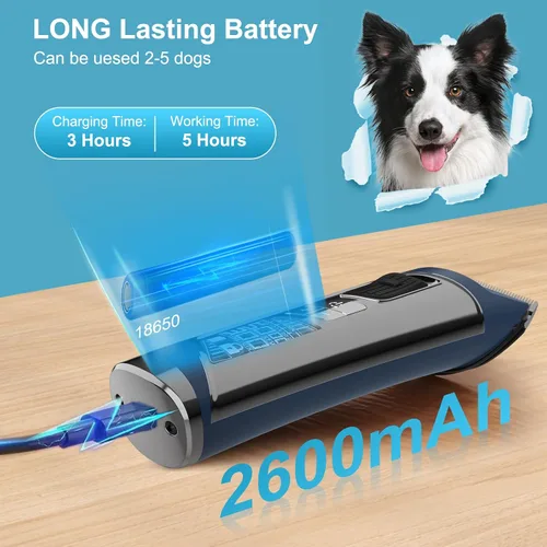 Vista 4 de Dog Clippers for Grooming, 5 Speed & Self-Sharpening Blade, Cordless Low Noise Rechargeable 2600mAh 5H Runtime, LCD Display, 6 Guide Combs for Dogs