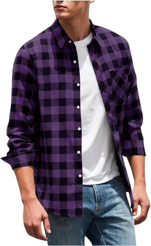 Vista 9 de Men's Plaid Button Down Shirts Long Sleeve Regular Fit Casual Tops Business Casual Outfits with Chest Pocket