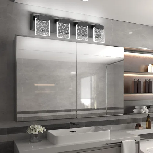 Vista 4 de Aipsun Accesorios de iluminación de tocador de baño negros modernos accesorios de iluminación LED vanidad para baño 4 luces vanidad iluminación 6000