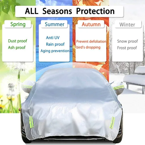Vista 5 de Funda para la mitad del coche para todo tipo de clima, cubierta para el cuerpo del coche, parasol, cubierta de nieve, impermeable, resistente a