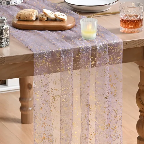 Vista 20 de Artoid Mode Camino de mesa de gasa color beige dorado de 120 pulgadas, 10 pies, lámina metálica con purpurina transparente para comedor, boda