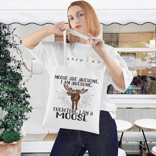Vista 2 de LEVLO Bolsa de maquillaje cosmético de alce - Bolsa con cremallera para fanáticos de alce, Bolso con texto "I Am a Moose