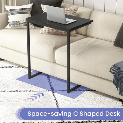 Vista 4 de GOFLAME C Shaped End Table, Small Couch Sofa Side Table, Industrial TV Trays, Narrow Compact Nightstand for Small Spaces, Living Room, Bedroom, Black