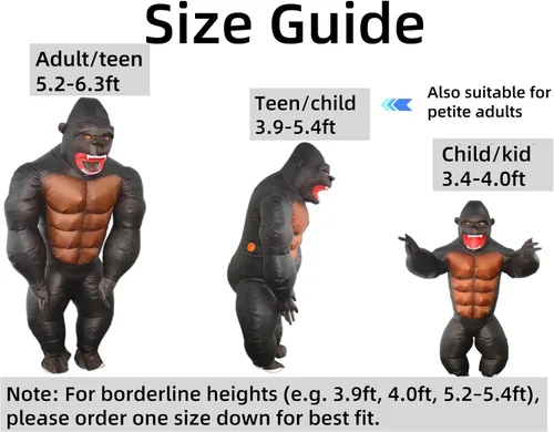 Vista 2 de Disfraz inflable de mono gorila de cuerpo completo travieso divertido traje para fiesta de Halloween adulto niño pequeño